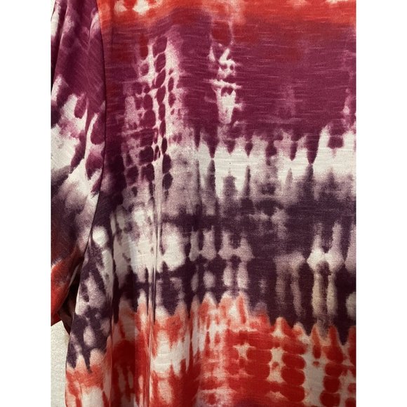 Fred David Hippie Blouse Plus Size 2X Orange Purple White Short Sleeve Tie Dye V - Picture 13 of 14